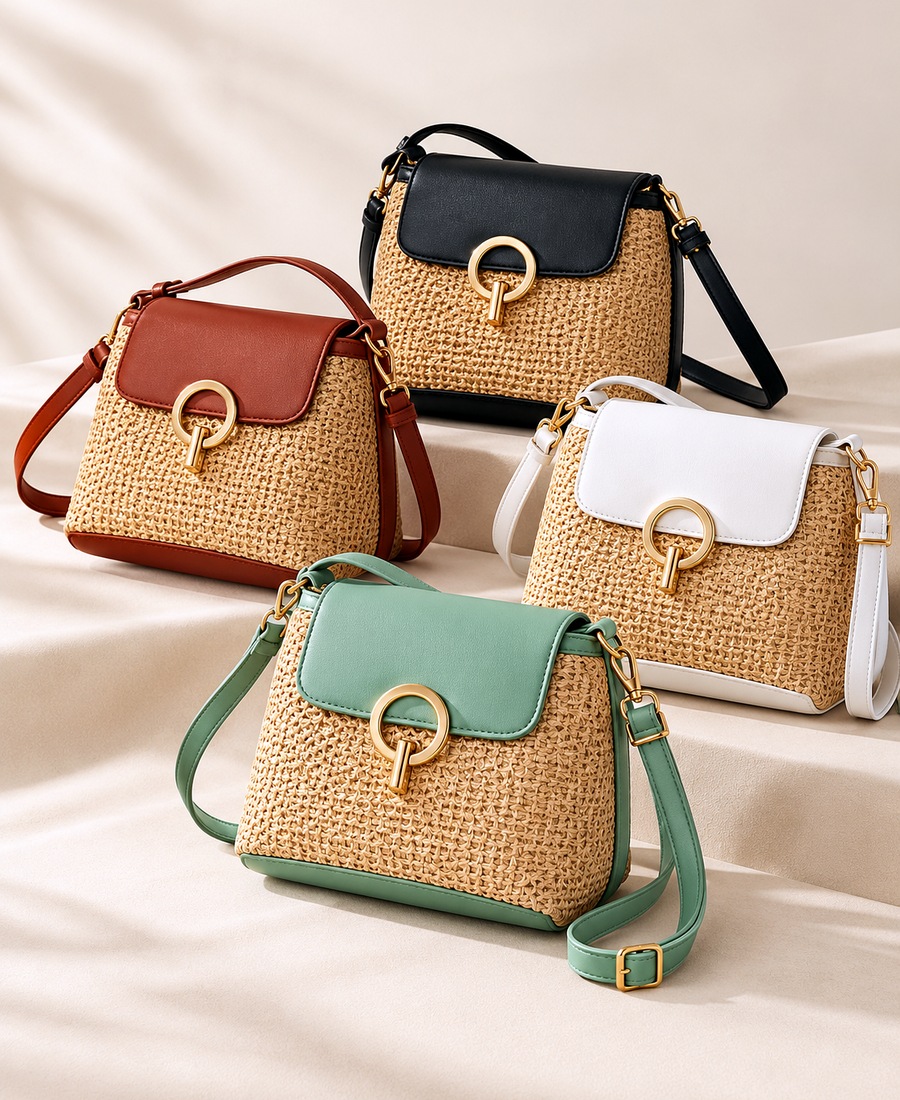 Woven handbag collection in neutral and earthy colours